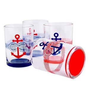 Red and blue nautical rope knotted glasses set 4